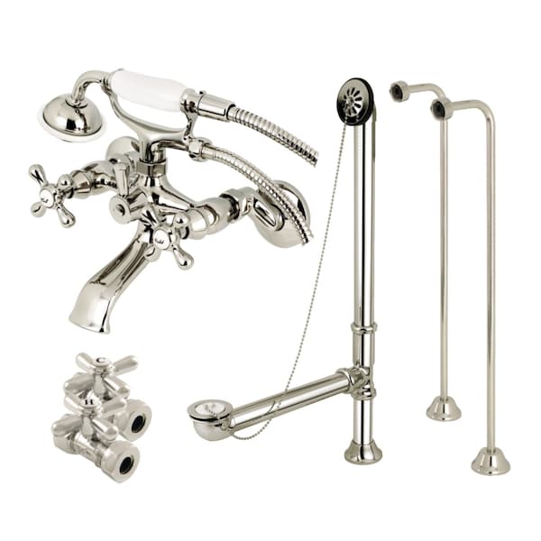 Clawfoot Tub Faucet Packages, Polished Nickel, Tub Wall Mount
